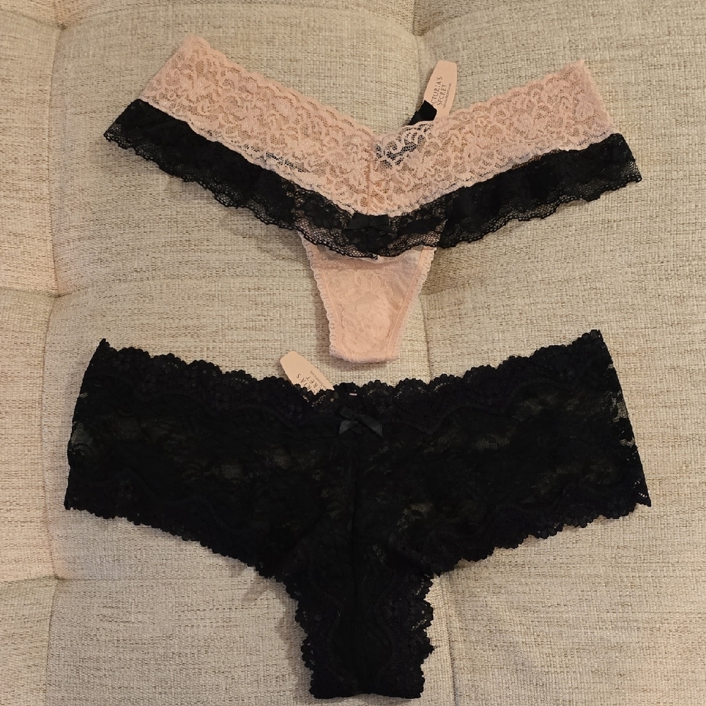 Victoria's Secret Lace Panties - Black and Pink